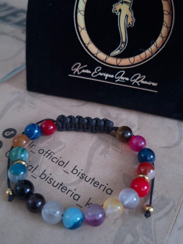 Pulsera Piedras Naturales Multicolor Macrame Negro – Pul32