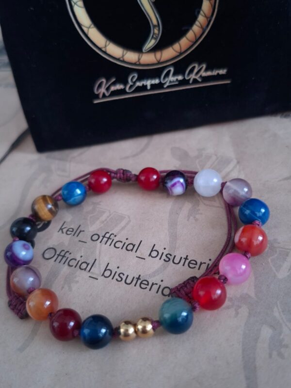 Pulsera Piedras Naturales Multicolor Macramé Burdeos – Pul39