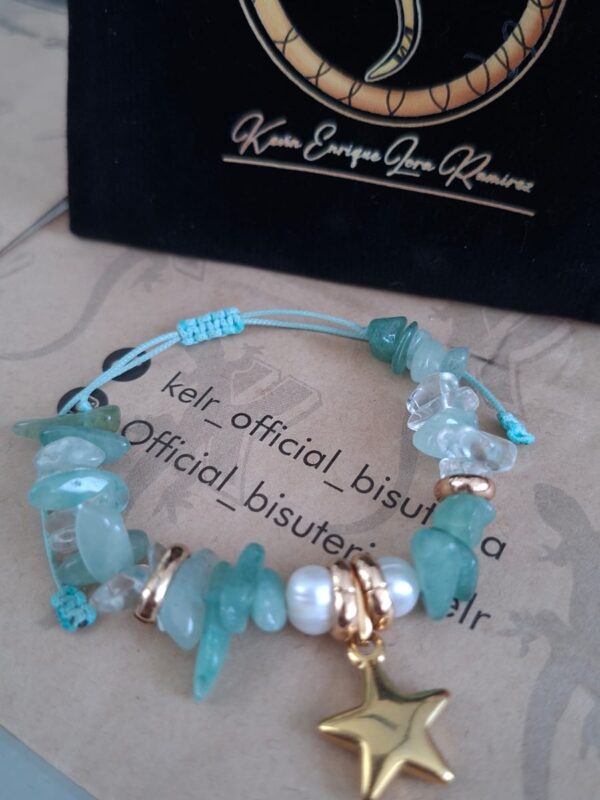 Pulsera Chips Aguamarina con Perlas y Dije Estrella Dorada – Pul41