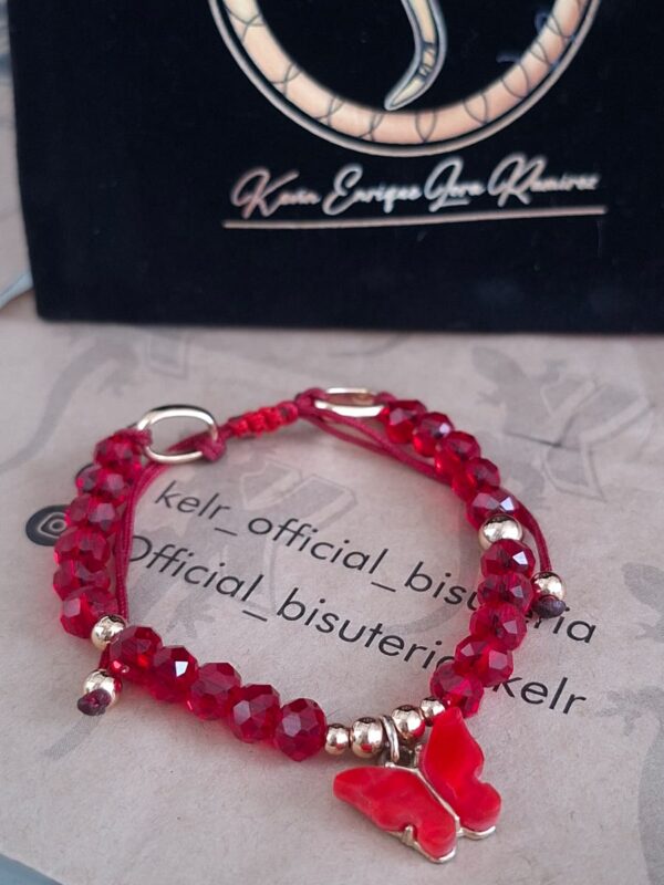 Pulsera Cristales Rojos Dobles con Dije Mariposa Roja – Pol45