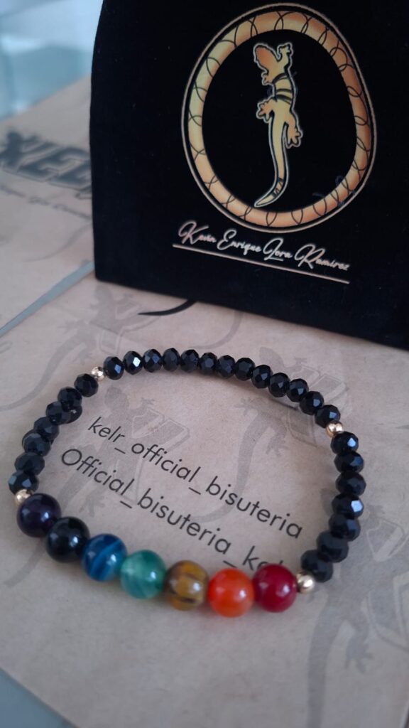 Pulsera Chakras Cristales Negros con Piedras de Colores – Pul49
