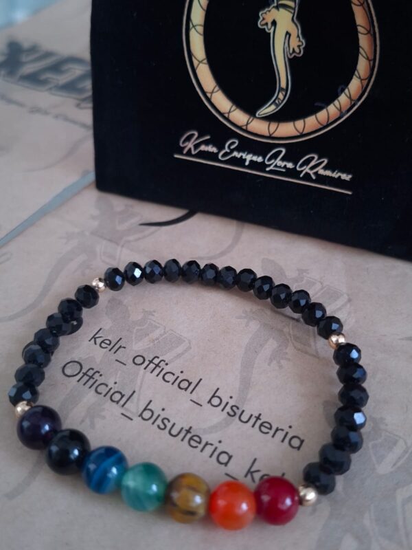 Pulsera Chakras Cristales Negros con Piedras de Colores - Pul49